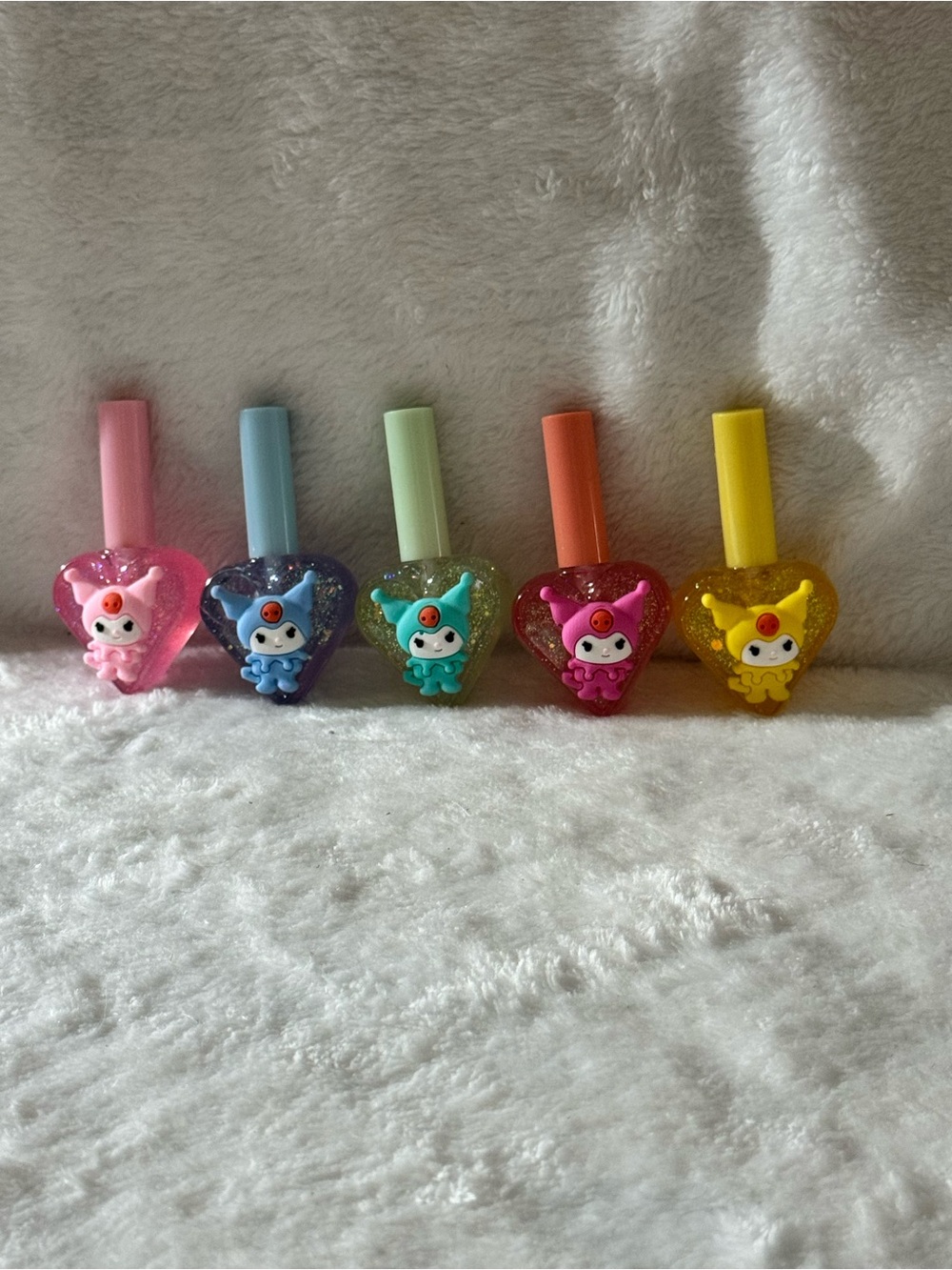 Kawaii Heart Character Lip Gloss Set - Pink, Blue, Green, Coral, Yellow